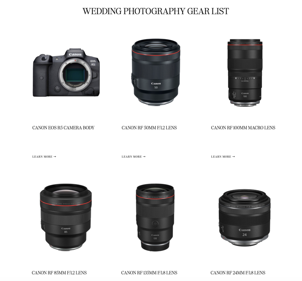 Susan Stripling photography Canon gear list